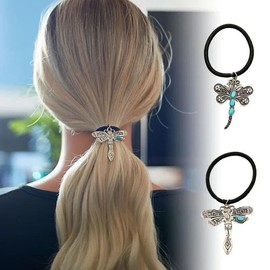 Concho Metal Ponytail Holder Metal Hair Ties Rope Concho Squash Blossom Hair Ring Tie BW34 (C1-Dragonfly)