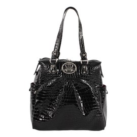 Kathy Van Zeeland Luggage Croco PVC 16" Shopper Bag (16in, Black)
