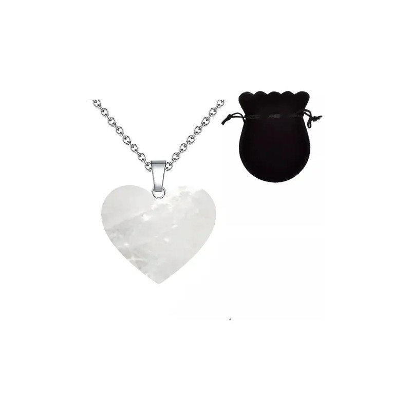 Collar Corazón Cuarzo Natural Acero Inoxidable