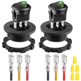 MKBKLLJY MKBKLLJY 2Pcs Round Rocker Switch Green LED DC 20A 12V/10A 24V 3Pin Wired LED Light Power On Off Switch SPST Lighted Toggle Switch with Locked Terminal Wires for Car Truck RV Vehicle Marine Yacht