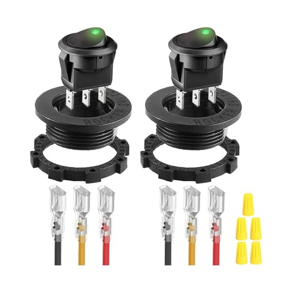MKBKLLJY MKBKLLJY 2Pcs Round Rocker Switch Green LED DC 20A