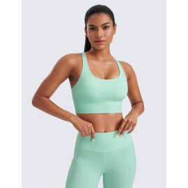 CRZ YOGA Womens Strappy Longline Sports Bra - Medium Impact Criss Cross Yoga Padded Workout Crop Top Mint Moment X-Large