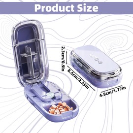 Pill Cutter, Portable & Adjustable Pill Cutters for Tablets with Pill Storage Compartments, 1/2 and 1/4 Pill Splitter, Cutting Multiple Tablets at Once, Easy to Use and Travel Size (Lilac)