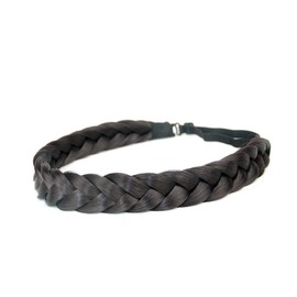 BOBIYA 2 Strands Synthetic Hair Braided Headband Classic Chunky Braided Braids Elastic Stretch Toupee for Women Girls Beauty Accessory (Dark Brown)