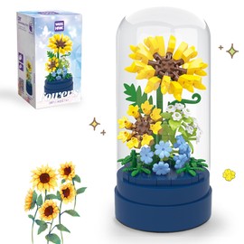 Sunflower Botanical Building Blocks with Dust Cover, Mini Bricks Flowers Botanical Collection, Home Office Decor, Birthday Valentines Day Gifts for Girls Age 8+(201 PCS)