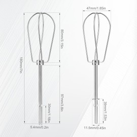 2 Pack Hand Mixer Turbo Beater Attachments W10490648, Stainless Steel Hand Mixer Beaters for Kitchen, Electric Whisk Parts KHM2B AP5644233 PS4082859 Part Replacement Accessories