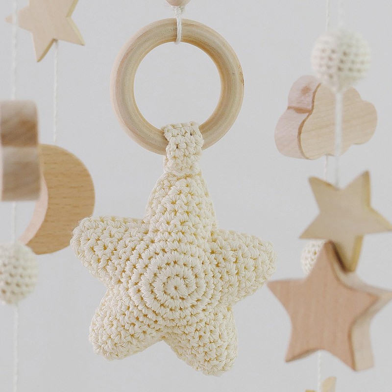 Playtastic Cot Toy Baby Mobile with Stars Wooden Bed Toy