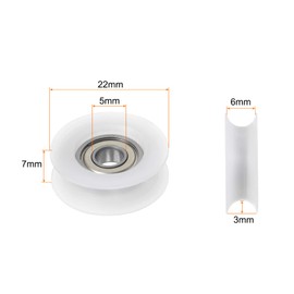 sourcing map Pack of 2 U Type Groove Washer Nylon Coated Roller Bearing 5 x 22 x 7 mm U Groove Instructions Wheel for Doors Windows or Drive Mechanical Equipment White