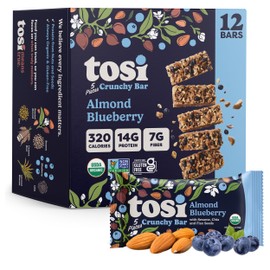 Tosi Meal Nut Bars, Almond Blueberry, Healthy Snacks for Adults & Kids, Crunchy Plant Based Protein Bar (14G), Keto Snacks, Vegan, Gluten & Soy Free, Low Sugar, Omega 3s, 2.4oz, 12-Pack