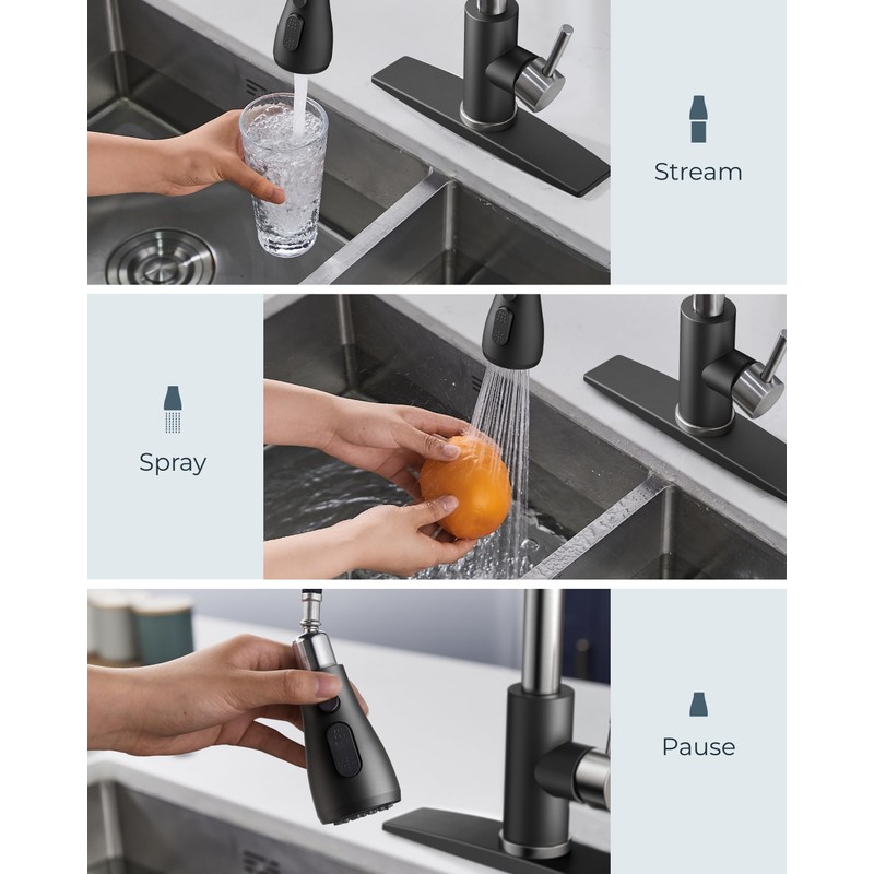 FORIOUS Kitchen Faucets with Pull Down Sprayer, High Arc Single