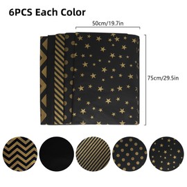 30 Sheets 50× 75cm Black and Gold Tissue Paper, 5 Styles Metallic Tissue Paper Sheets for Wrapping Gifts, Wrapping Paper Bulk for Birthday Wedding Gifts, Party Decoration, Arts and Crafts