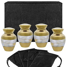 Trupoint Set of 4 Small Urns for Human Ashes Adult Male or Female - Holds 0.75 Lbs. Per Mini Urn, 2.75" x 1.75" Mini Cremation Urns, Keepsake Burial Urns with Case & Bags - Copper and White Pearl.