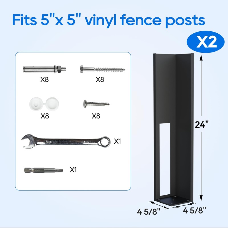 Coliwel 2 Pack 5x5 Vinyl Fence Post Concrete Mount Fits