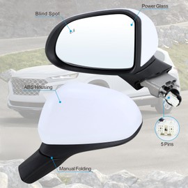Lqito Left Driver Side Mirror Compatible With 2019 2020 2021 2022 2023 Hyundai Santa Fe With Manual Folding Power Glass Blind Spot White Replace#87610-S2010(5Pins)