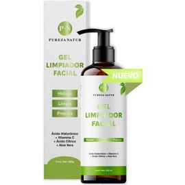PUREZA NATUR Gel limpiador facial con acido hialuronico, aloe vera y vitamina C | Jabon dermolimpiador (cleansing) para todo tipo de piel 250ml