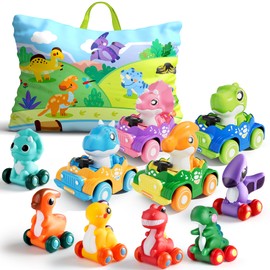 ALASOU 10 PCS Dinosaur Car Toys with Playmat/Storage Bag|Baby Toys for 1 2 Year Old Boy|1 Year Old Boy Gift for Infant 12 18 Months|First Birthday Gifts for Toddler 1-3