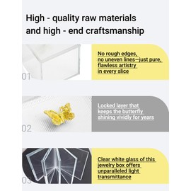 JYJHAUSE Butterfly Jewelry Box for Women, Transparent Jewelry Organizer Box, Ultra-clear Glass Jewelry Holder for Earring, Ring, Necklace, Bracelets, Christmas Mother's Day Valentine Jewelry Gift Box