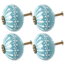 sourcing map 4pcs Ceramic Knobs Drawer Round Pull Handle Furniture Door Cabinet Cupboard Wardrobe Dresser Door Replacement Blue