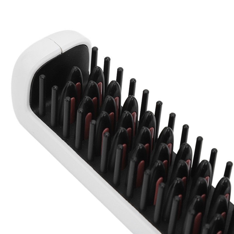 Hair Straightener Brush USB Rechargeable Hair Straightening Curling Brush Pearl