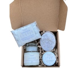 MIRLO BLANCO Kit Artesanal de Lavanda – Spa en Casa con Vela de Soya, Jabón, Crema y Sales Botánicas | Regalo para Mujer con Alma Artesanal (Lavanda)