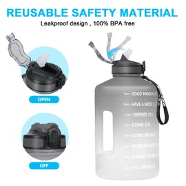 SLUXKE 1 Gallon Water Bottle with Straw, 128oz Motivational Large Water Bottle with Time Marker BPA Free, Big Sports Bottle Jug with Handle Leak Proof for Fitness Outdoor Enthusiasts BLACK WHITE