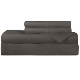 ROYALE LINENS 300 Thread Count 100% Long Staple Combed Cotton Sheet Set - 4 Piece Full Bed Sheet 1 Fitted Sheet, 1 Flat Sheet, 2 Pillow Cases - Breathable, Cool & Crisp Percale Sheet Set (Full, Grey)