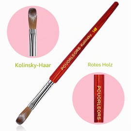 PCAORLEORS Acrylic Nail Brush with 100% Pure Kolinsky Marten Hair and Red Wooden Hand Round Professional Gel Brush for Acrylic Application, Size 8,10, 12, 14, 16 (Size 12)