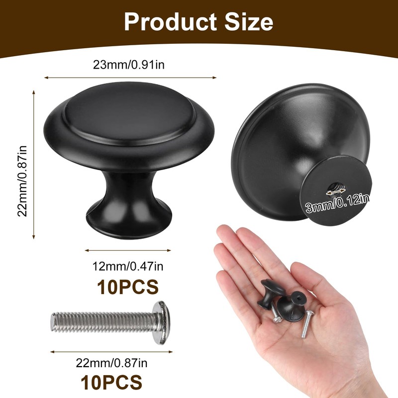 YYCLIPY 10pc Black Drawer Knobs 25mm Kitchen Cabinet Knob Aluminum