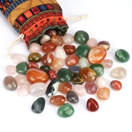 Semi-precious stones - approx. 50 pieces in different sizes (1.3-3.1) cm, natural colourful gemstones for children for decorative purposes, witches/things and so on with the bag