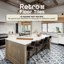 Retro Self Adhesive 12-Inch Vinyl Floor Tiles, 20 Tiles - 12" x 12", Mid Century Modern Slate Pattern - Peel & Stick, DIY Flooring for Kitchen, Dining Room, Bedrooms & Bathrooms by Achim Home Decor