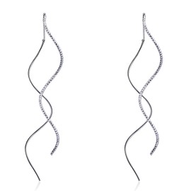 Silver Spiral Threader Earrings Silver Pull Through Dangle Drop Earrings for Women Handmade Minimalist Earrings
