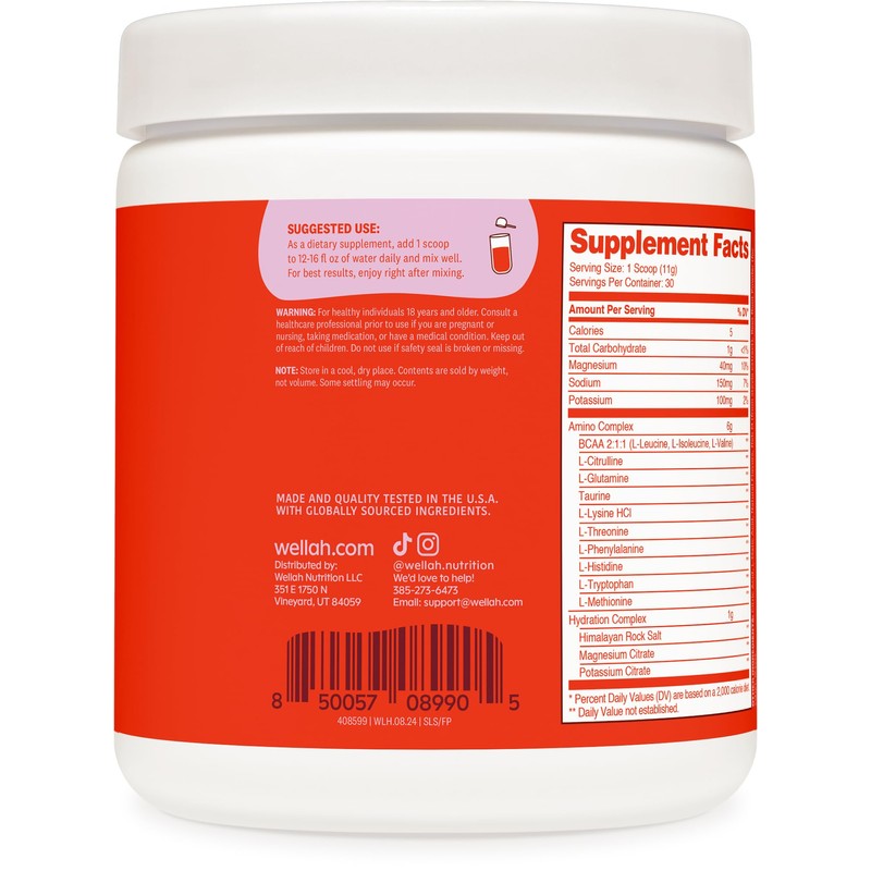 Wellah So Long Soreness BCAA Powder (Fruit Punch Flavored) 30