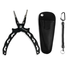 Fishing Pliers Saltwater Resistant Fishing Gear, Tungsten Carbide Cutters, Split Ring Pliers, Hook Remover with Coiled Lanyard and Sheath