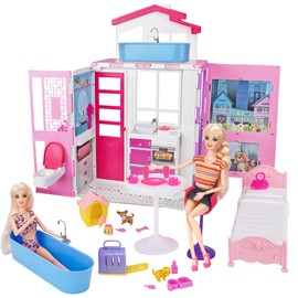 BETTINA Foldable Doll House for 11.5 Inch Dolls,2-Story Portable Dream Dollhouse with Furniture & Accessories, Great Gift for Girls 3-12 Years Old