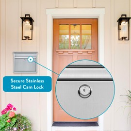 Architectural Mailboxes Maya™ Locking, Wall-Mounted Mailbox for Outside, Metal Stainless Steel Medium Mail Box with Lock and Key Drop Box