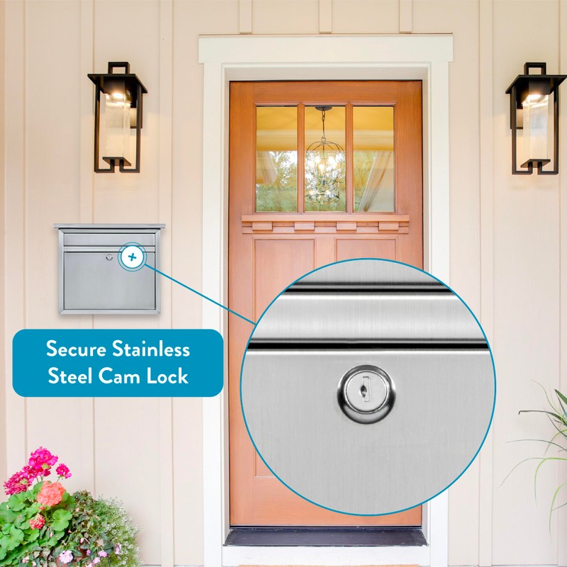 Architectural Mailboxes Maya™ Locking, Wall-Mounted Mailbox for Outside, Metal Stainless