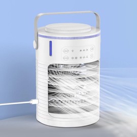 Kresico Small Air Cooler, Mini Air Conditioner with 2 Modes, Refillable Water Tank, 3 Type Timer, 3 Wind Speeds, White