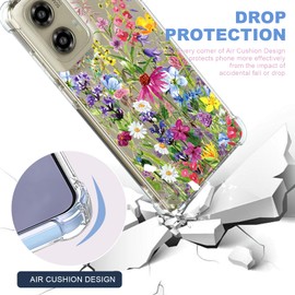Solanaluna Design for Moto G Stylus 5G 2024 Case: Clear with Design Soft TPU and Hard PC Four Corners Against Falls Shock Absorption Slim Embossed Pattern Protective Back Cover（Wildflowers 03）