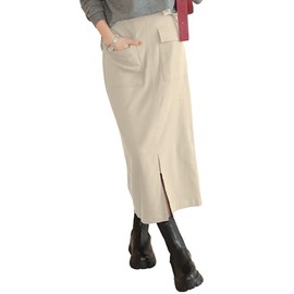 [神戸レタス] 走れる ストレッチタイトスカート カーゴ風スカート マキシ丈 ロング丈 カジュアル 伸縮性 [M4077] M ロング エクリュ