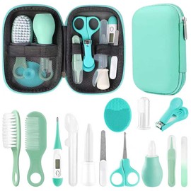 Baby Grooming Kit, Infant Safety Care Set with Hair Brush Comb Nail Clipper Nasal Aspirator,Baby Essentials Kit for Newborn Girls Boys (Green)