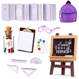 Chalyna 14 Pieces Mini Doll School Supplies for 11.5 inch Doll, Includes Mini Doll Backpack Glasses Blackboard Miniature Books Paper Clipboard Pencil Doll Rulers Doll Accessories(Novel Style)
