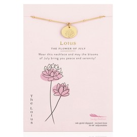 Lucky Feather Birth Flower Necklace - 14k Gold Dipped Birth Month Flower Pendant on a Beaded 16-18 Inch Adjustable Chain - Flower Jewelry Birthday Gifts for Women