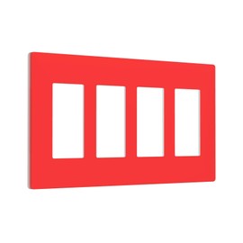 Red Decorative 4 Gang Screwless Quad Decorator Wall Plate Light/Rose/Bright Red Trendy Fashion Color Electrical Quadruple Device Rocker/Gfci Dimmer Receptacle Outlet Light Switch Cover Face Plate