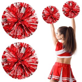 Pack of 2 Lightweight Cheerleader Pompoms, Metal Foil Cheerleading Pom Poms, Sports Squad Cheerleader Pompoms for Girls, for Sports Competition, Dance, Cheers, Adults, Children, Sports Game Team
