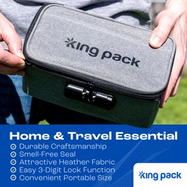 King Pack Stash Bag - Smell Proof Carrying Bag with Lock - Odor Free Container - Durable Construction With Lock - Secure and Stylish Storage for Home or Travel - Heather Gray - 9 ½" x 4 ½" x 4"