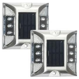 Solar Light, Road Tack, Flashing Light, White, LED, Charging, Roadway Lighting, Garden, Waterproof, Embedded Set of 2