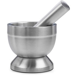 ANCLLO Stainless Steel Hand Masher Bowl Mortar and Pestle Set Beans Garlic Spices Foodstuffs Kitchen Tool with Lid