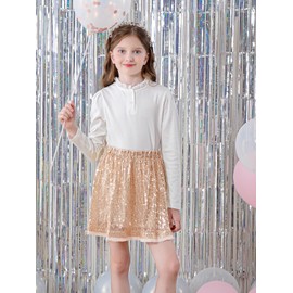 Girls Sequin Skirt Kids Pleated Sparkling Skirt Toddler Glitter Dance Skirt for Party 5-14 Years, Rose Gold