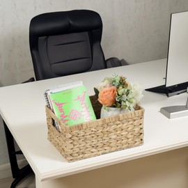 Wicker Baskets, Rattan Woven Baskets, Water Hyacinth Baskets for Organizing, Rectangular Storage Baskets for Shelves, Wicker Basket Organizer Bins for Home (Medium)