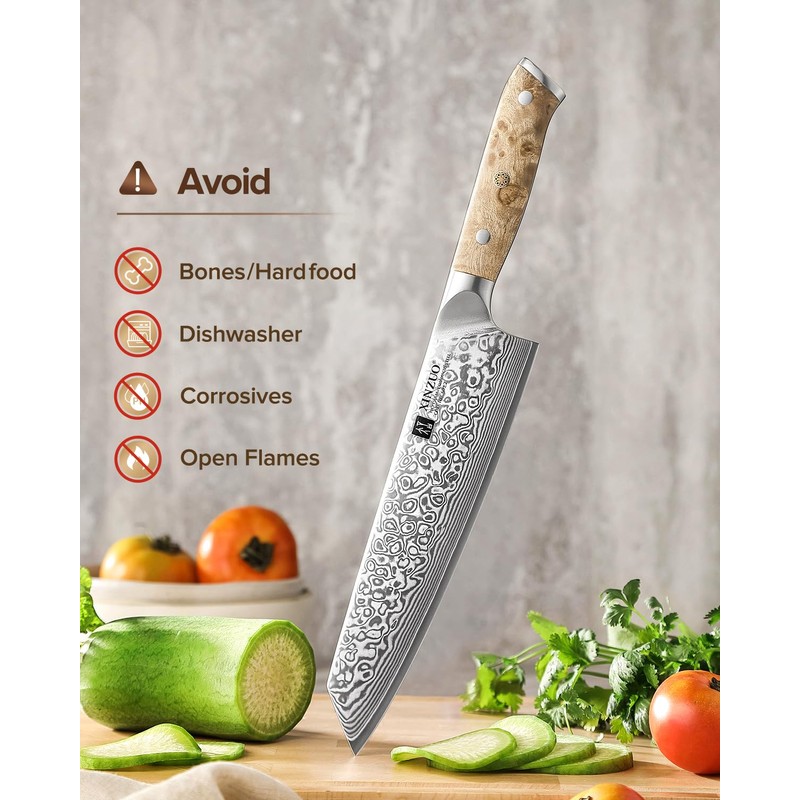 XINZUO Damascus 8.3 Inch Kiritsuke Chef Knife,Hand Forged High Carbon
